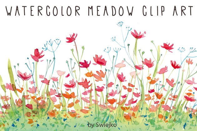 水彩花卉插画 Watercolor Clip Art, Flowers