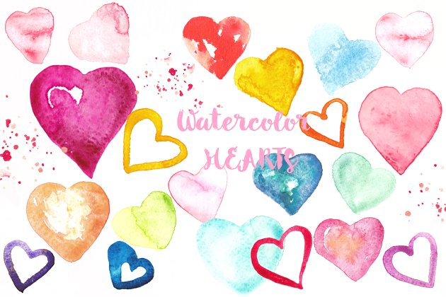 水彩爱心图片插画素材 Love Hearts watercolor clipart