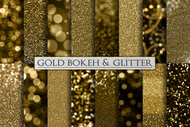 金色亮片背景纹理 Gold Bokeh and Glitter Backgrounds