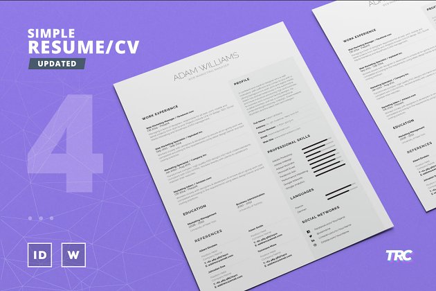 简单专业简历模板下载 Simple Resume/Cv Template Volume 4