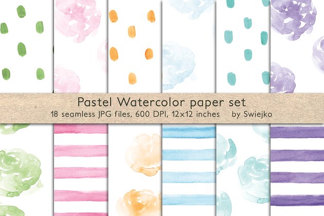 彩色水彩无缝图案纹理 Pastel Watercolor patterns, seamless