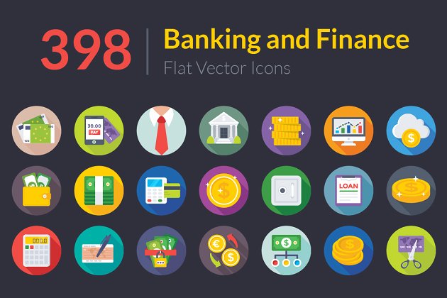 银行和金融平面图标 398 Banking and Finance Flat Icons