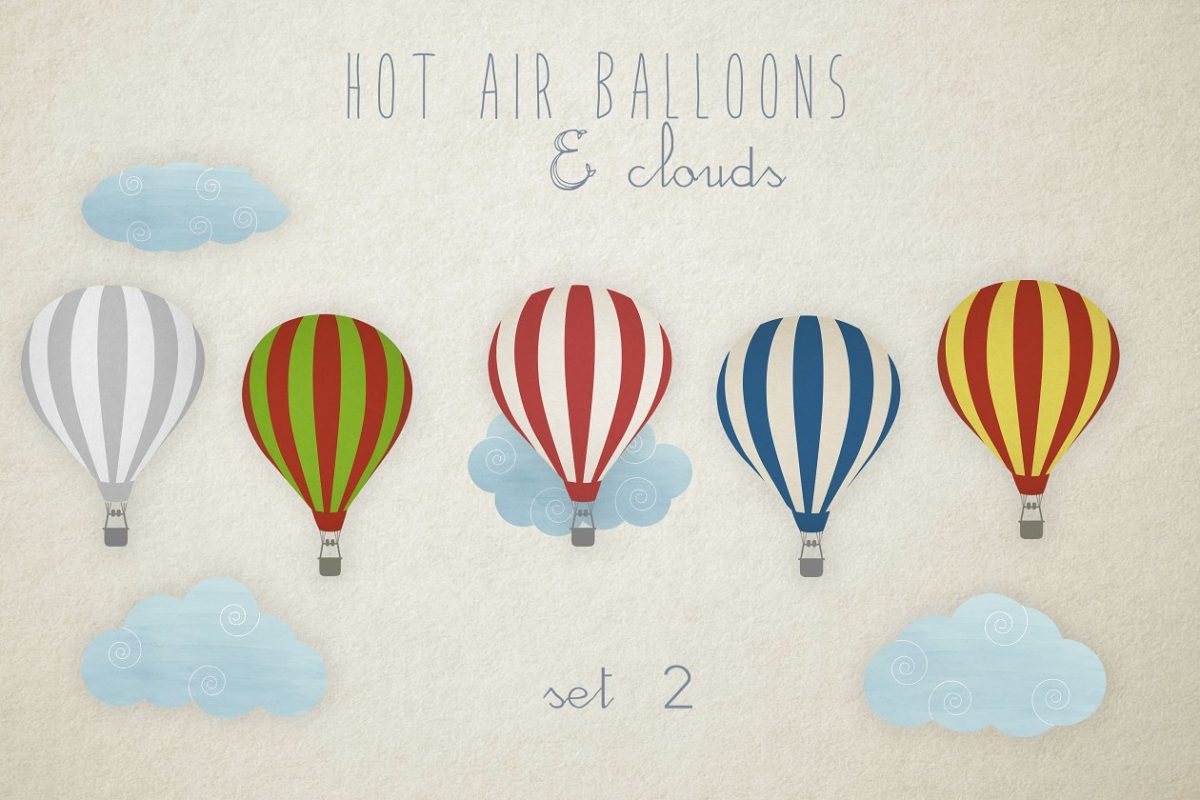 热气球插画集 Hot air balloons clip art set 2