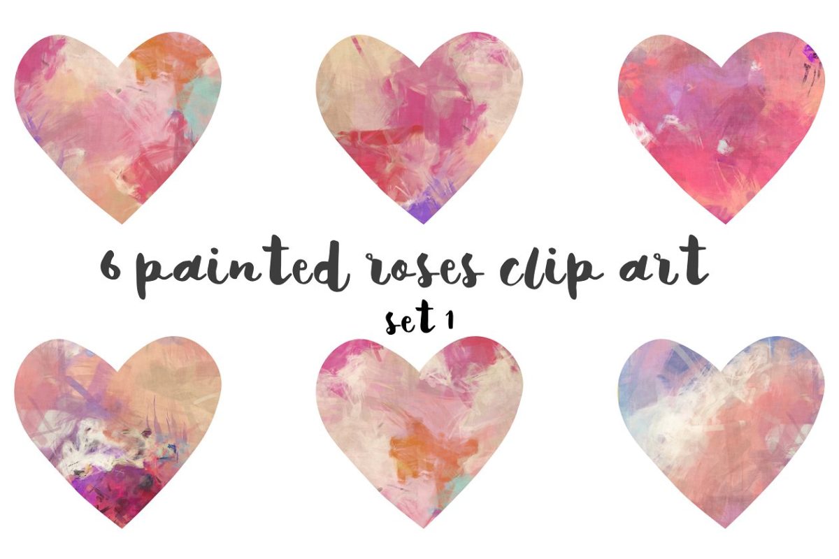 爱心插画素材 Painted hearts clipart set 1