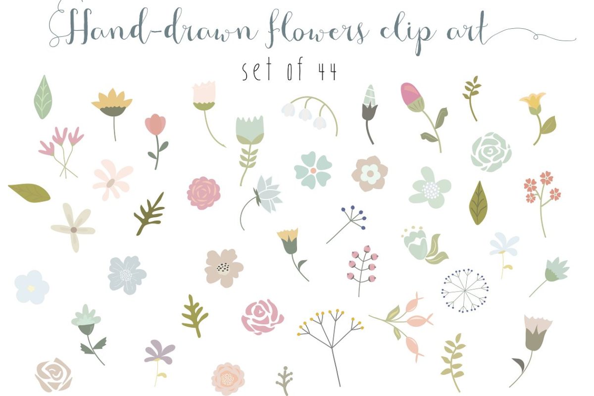 花卉矢量图形 44 flowers clip art set