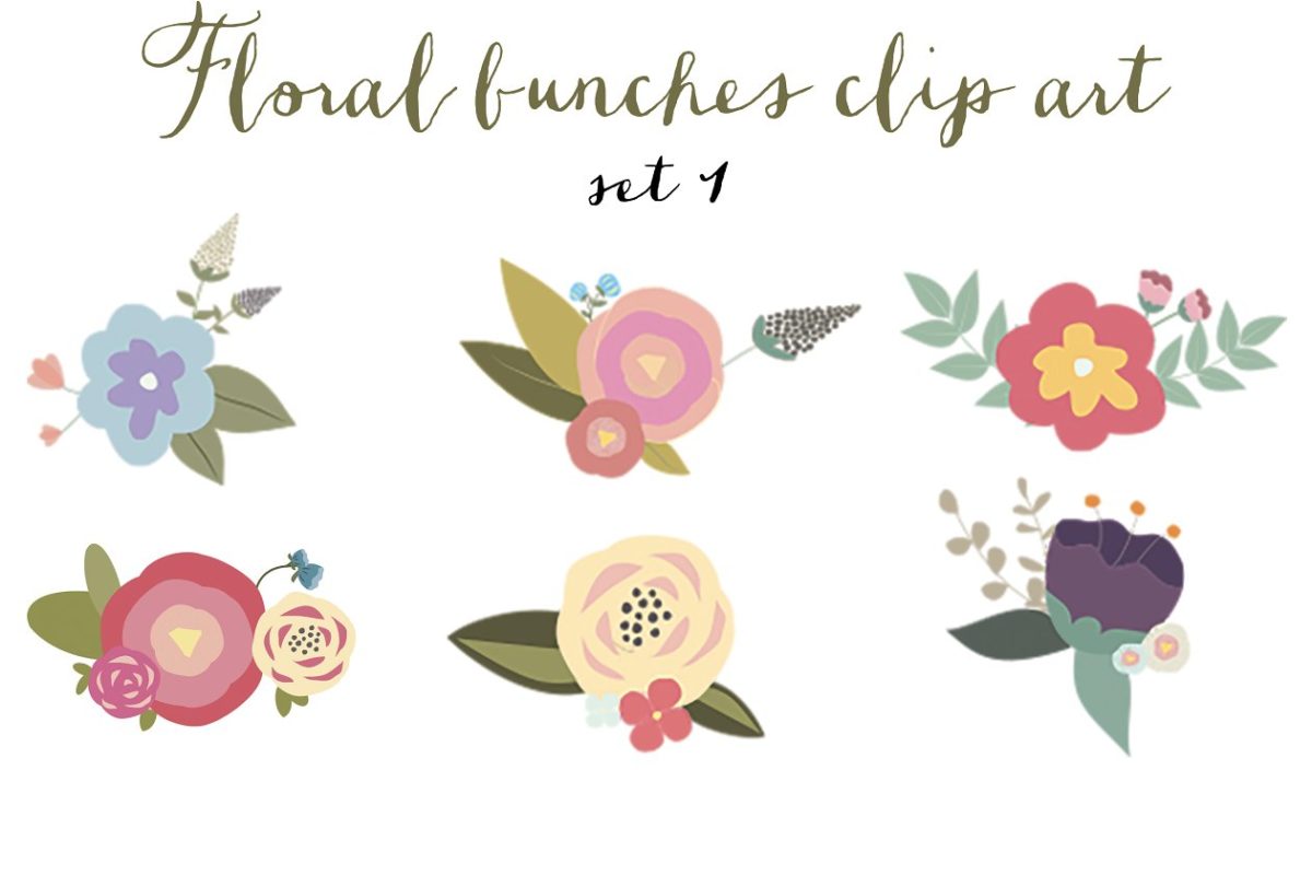 漂亮的花卉插画 Pretty floral bunches clip art set 1