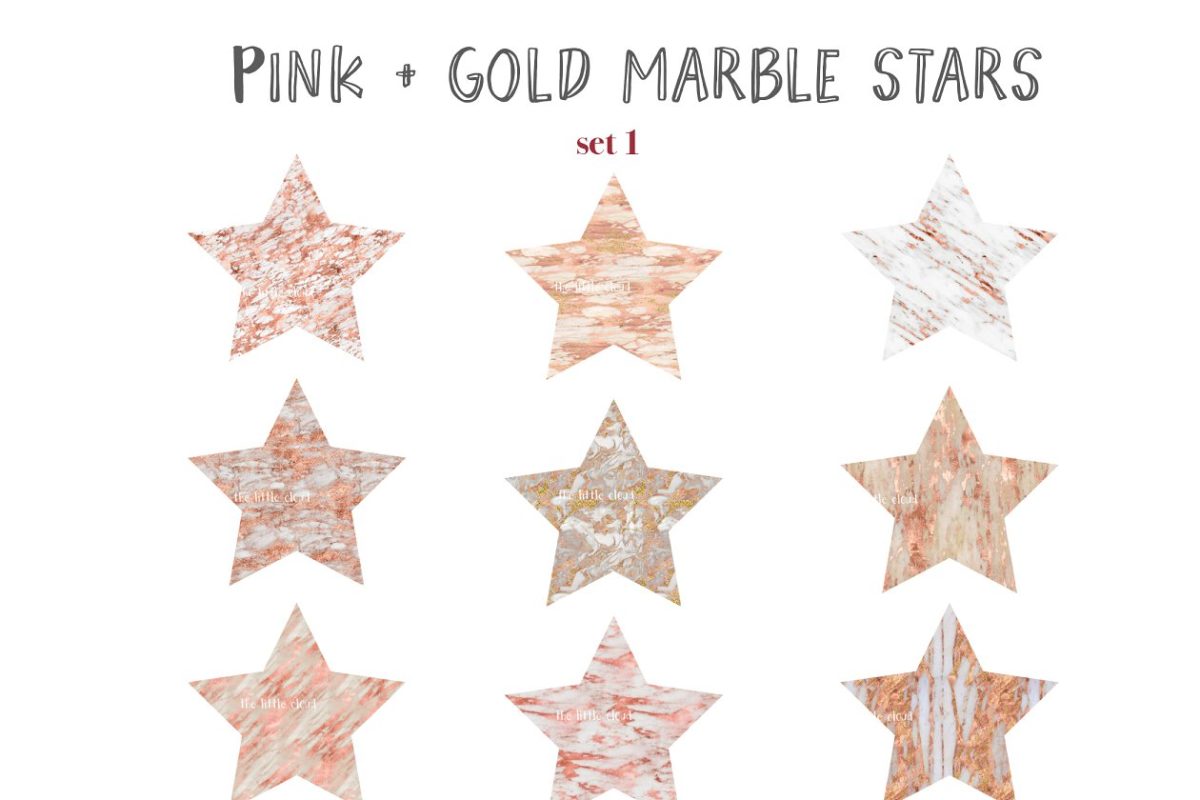 金色五角星大理石剪贴画纹理 Pink gold marble stars clipart
