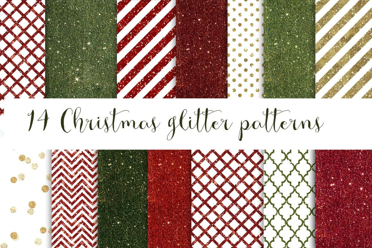 14个圣诞节风格的无缝背景纹理素材 14 Christmas glitter patterns