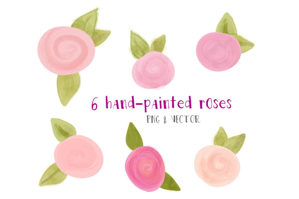 6个手绘玫瑰图素材 6 painted roses clip art