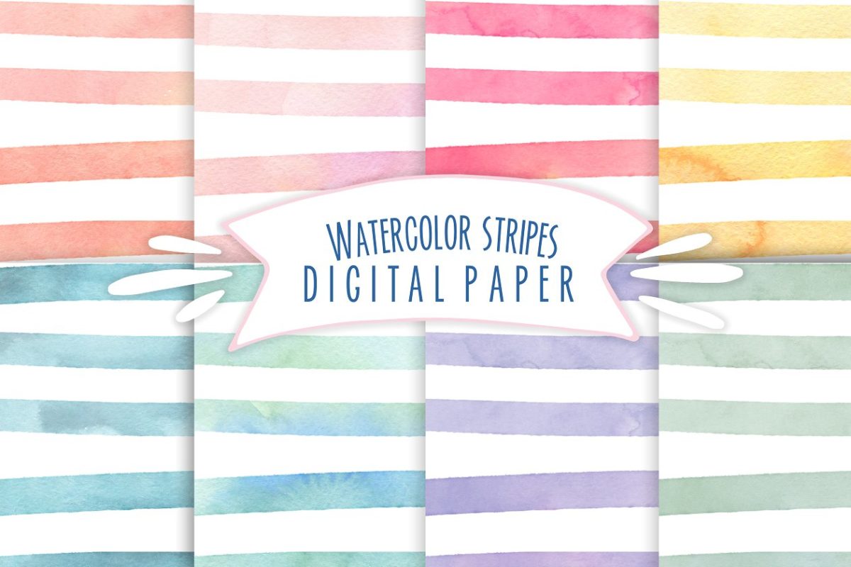 水彩纸张效果的背景纹理 Watercolor stripes digital paper