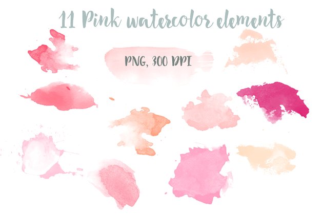 粉红水彩元素图形 Pink watercolor elements clip art