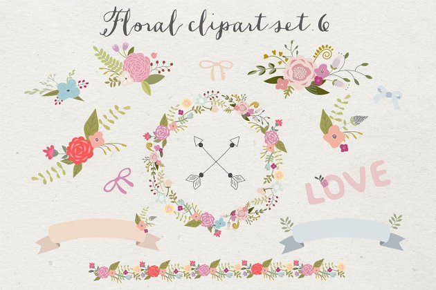 花卉矢量插画 Floral clipart set 6