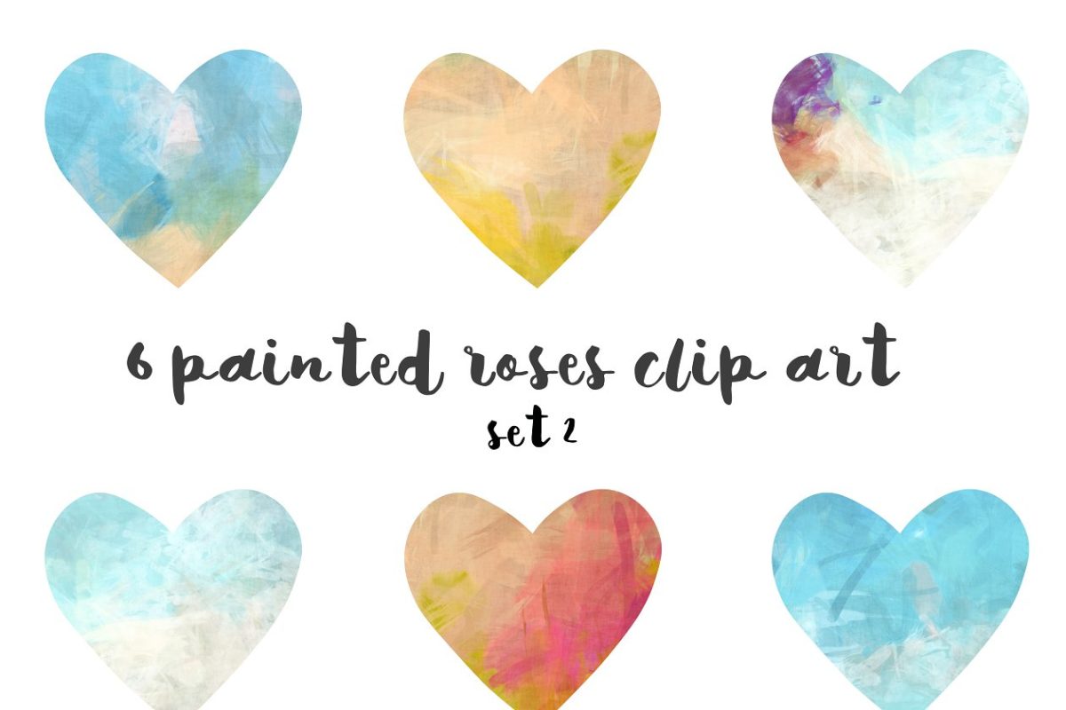 水彩爱心元素 Painted hearts clipart set 2