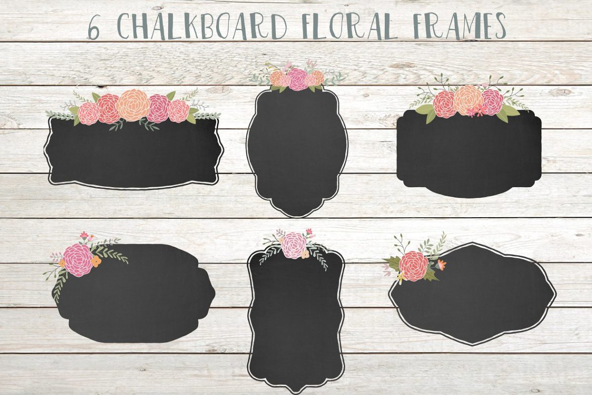 黑板花框剪贴画 Chalkboard floral frames clip art