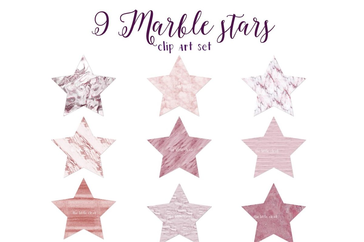 粉色五角星大理石纹理 Pink Marble stars clip art set