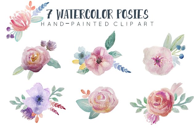 水彩花卉插画 Watercolor floral bunches