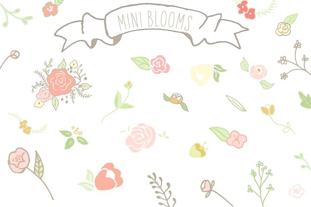 极简主义花卉插画素材 Mini Blooms Clip Art