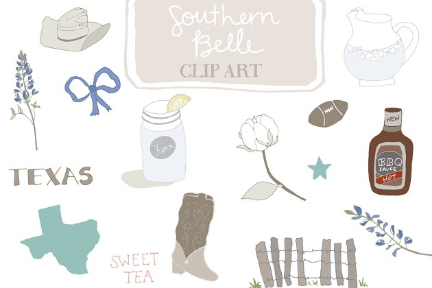 南方手绘插画素材 Southern Belle Clip Art