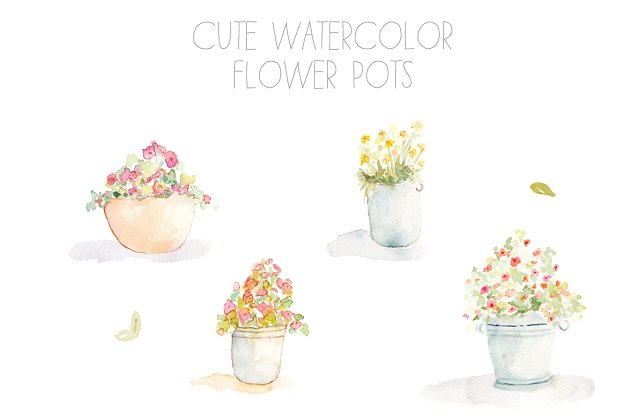 水彩花卉素材 Watercolor Flower Pots