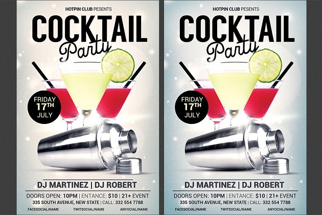 鸡尾酒会宣传单模板 Cocktail Party Flyer Template
