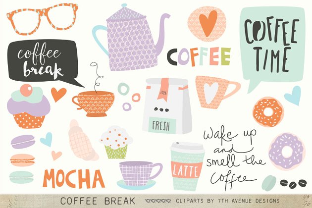 咖啡面板矢量图形素材 Coffee Break Cliparts