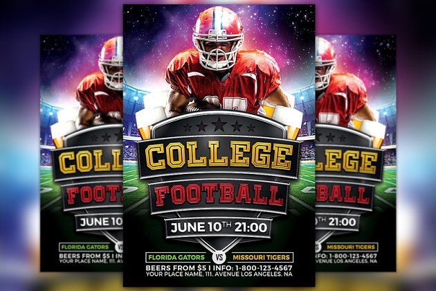 美式足球橄榄球海报模板 College Football Flyer Template