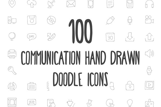 手绘沟通图标素材 100 Communication Hand Drawn Icons