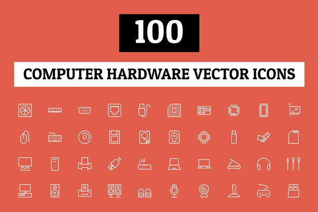 100个电脑硬件相关的图标 100 Computer Hardware Vector Icons