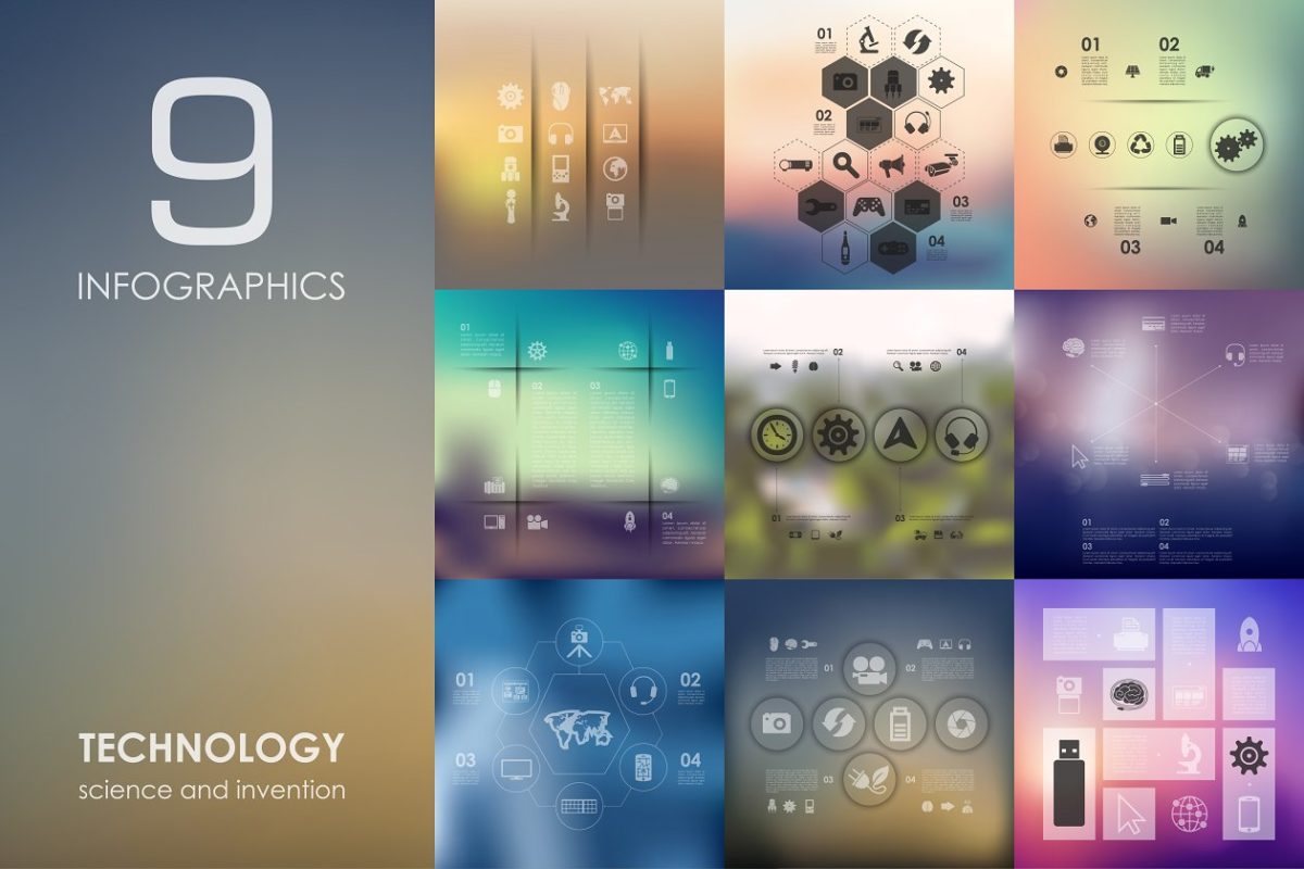 9个技术图形素材 9 technology infographics