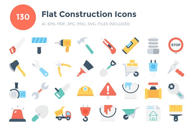 ui建设图标素材 130 Flat Construction Icons
