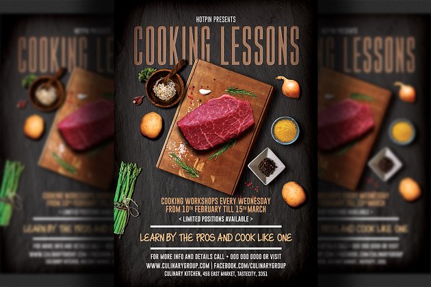 美食课程海报 Cooking Lessons Flyer Template