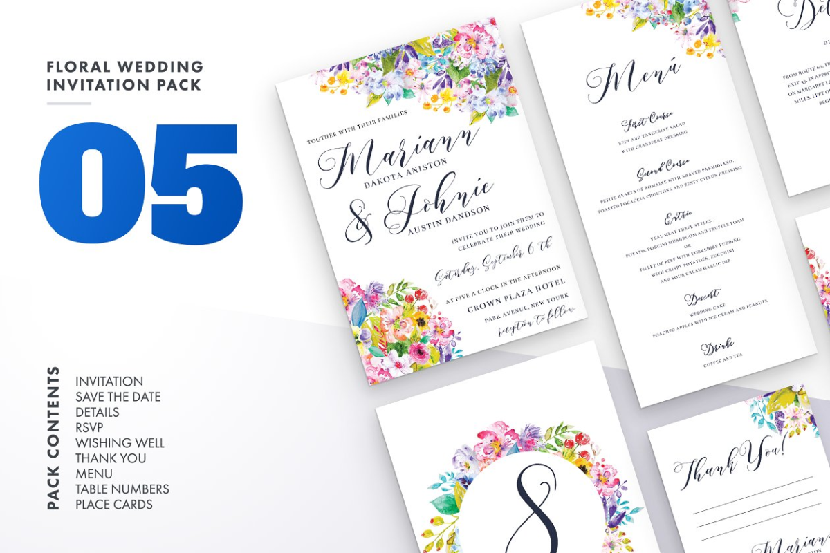 婚礼花卉邀请函5 Floral Wedding Invitation Set Vol.5