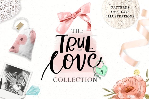 粉色爱情主题水彩插画元素 The True Love Design Collection