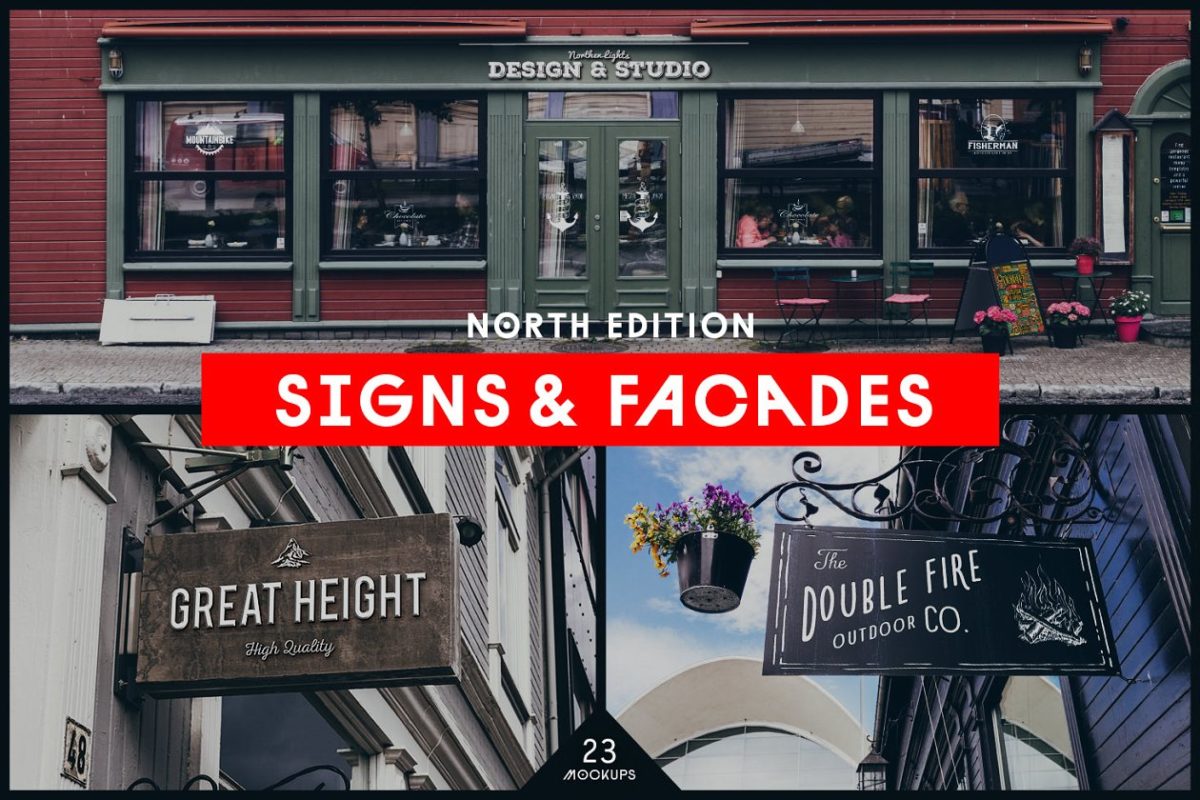 LOGO标志和外墙标识样机套装 Signs&Facades Mockups North Edition