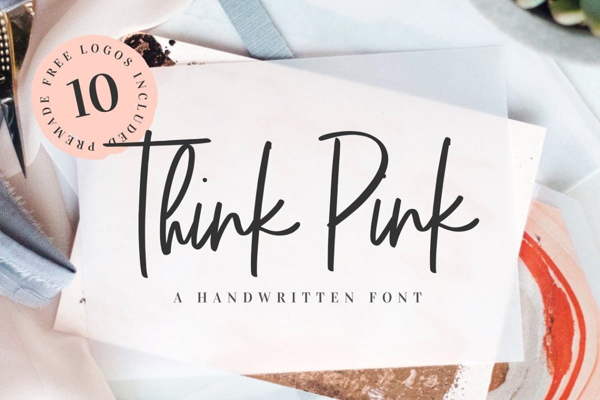 手写logo字体 Think Pink Handwritten Font & Logos