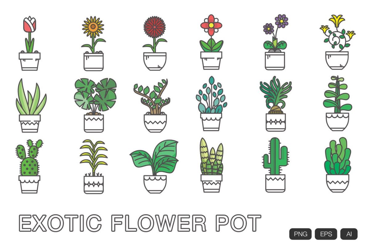 小花盆栽图标 18 Flower Pot