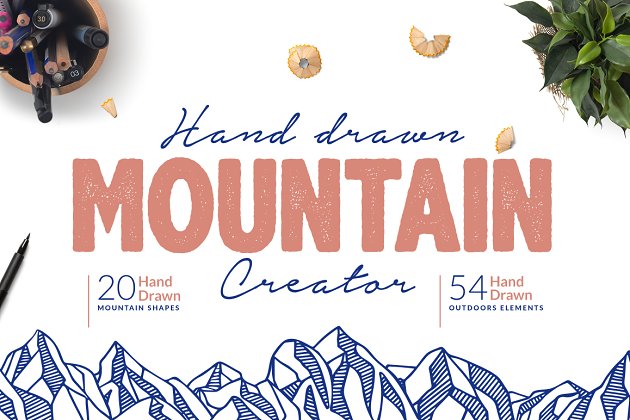 手绘logo设计模板 Hand Drawn Mountain Creator Kit
