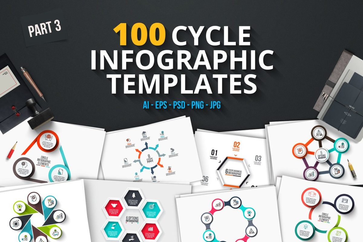 环形信息图表 100 cycle infographics (part 3)