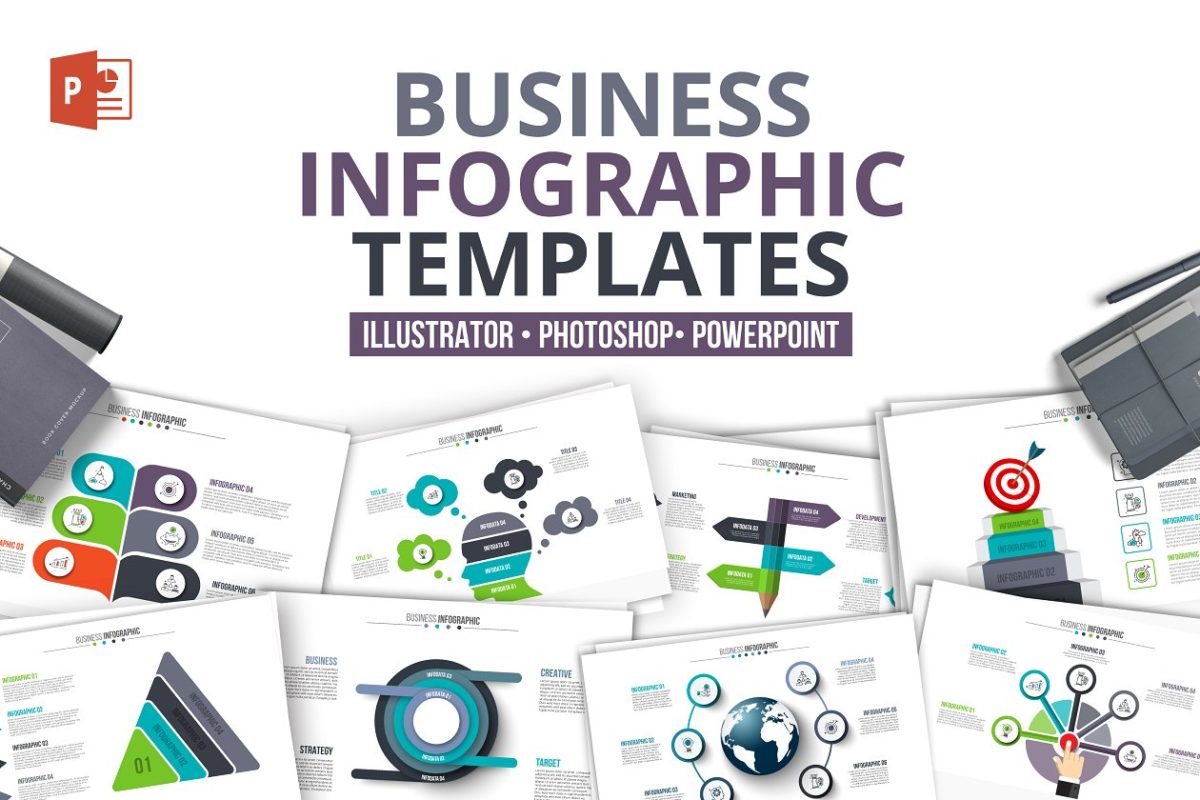 商业企业信息图表幻灯片模板素材 Business powerpoint infographics