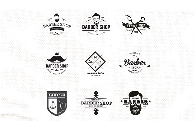 理发厅logo设计素材 Barber Shop Logo Set