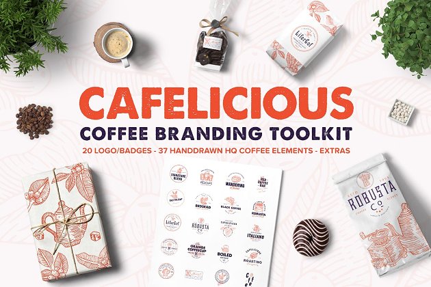 咖啡品牌设计logo模版 Cafelicious – Coffee Branding Kit