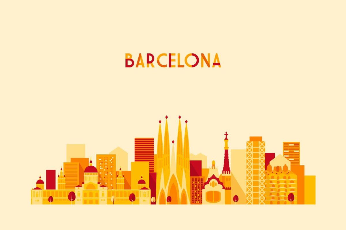 西班牙巴塞罗那城市天际线图形 Barcelona skyline, Spain