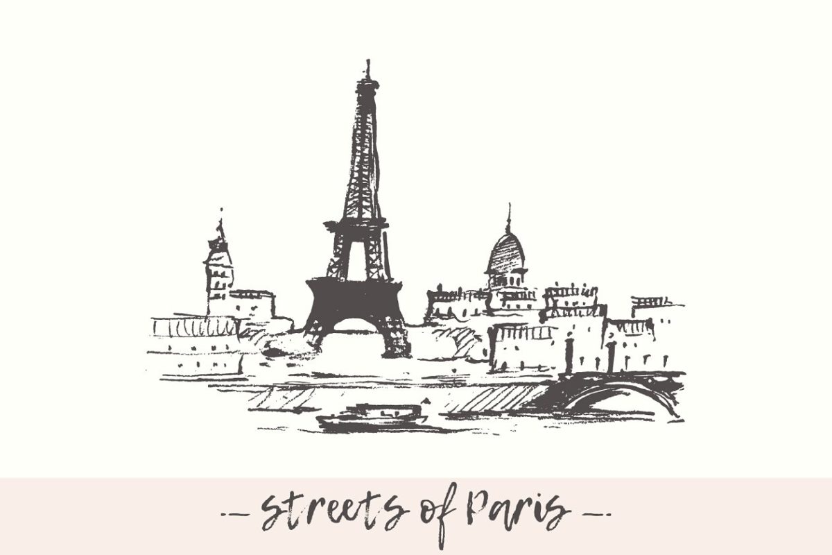 巴黎埃菲尔铁塔素描插画 Streets in Paris, Eiffel tower