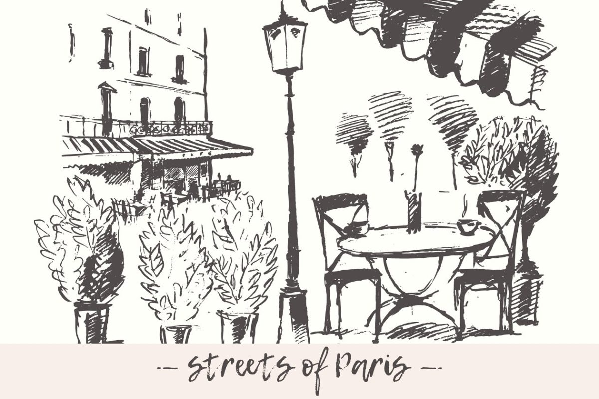 手绘巴黎街景插画 Streets in Paris, France