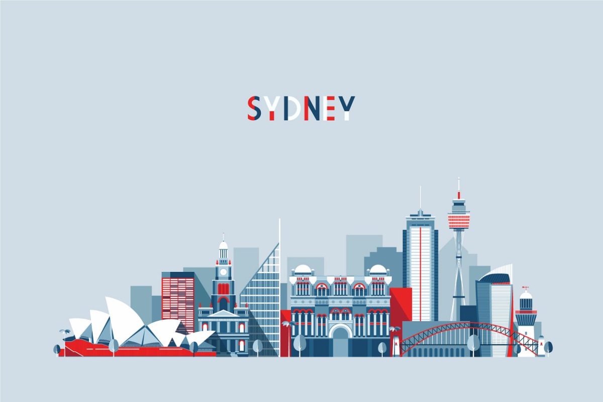 澳大利亚悉尼城市天际线图形插画 Sydney skyline, Australia