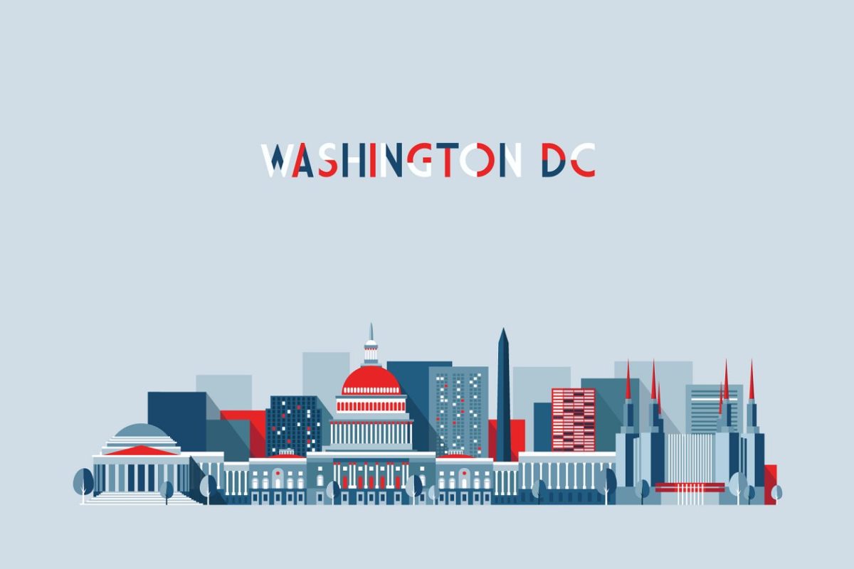 美国华盛顿天际线城市插画 Washington DC skyline, USA