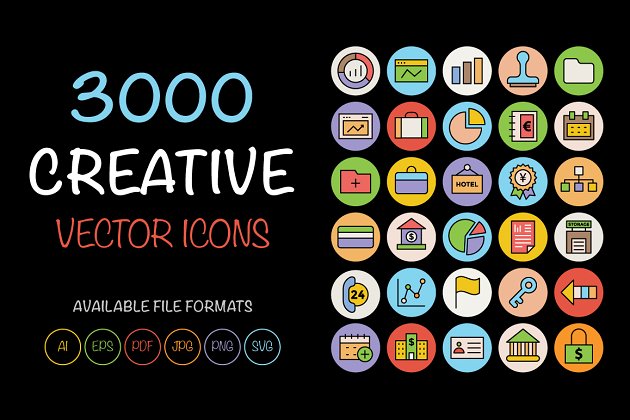 彩色创意圆形矢量图标合集 3000 Creative Vector Icons Bundle