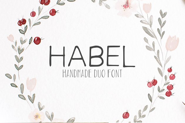 字体设计插画素材 Habel Handmade Duo Font + Bonus Free