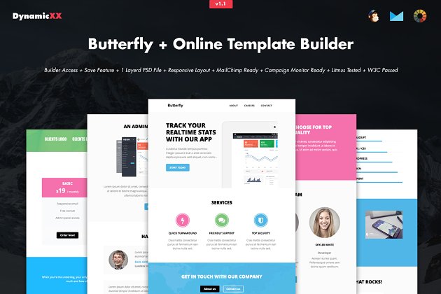 EDM网页模板 Butterfly + Online Template Builder