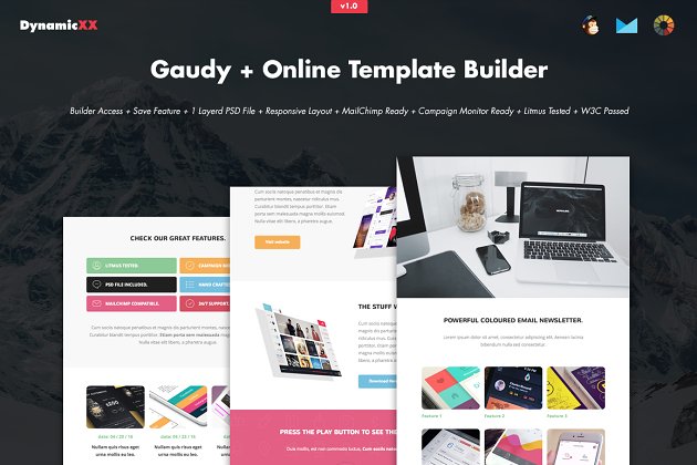 电子邮件设计网站模板 Gaudy + Online Template Builder